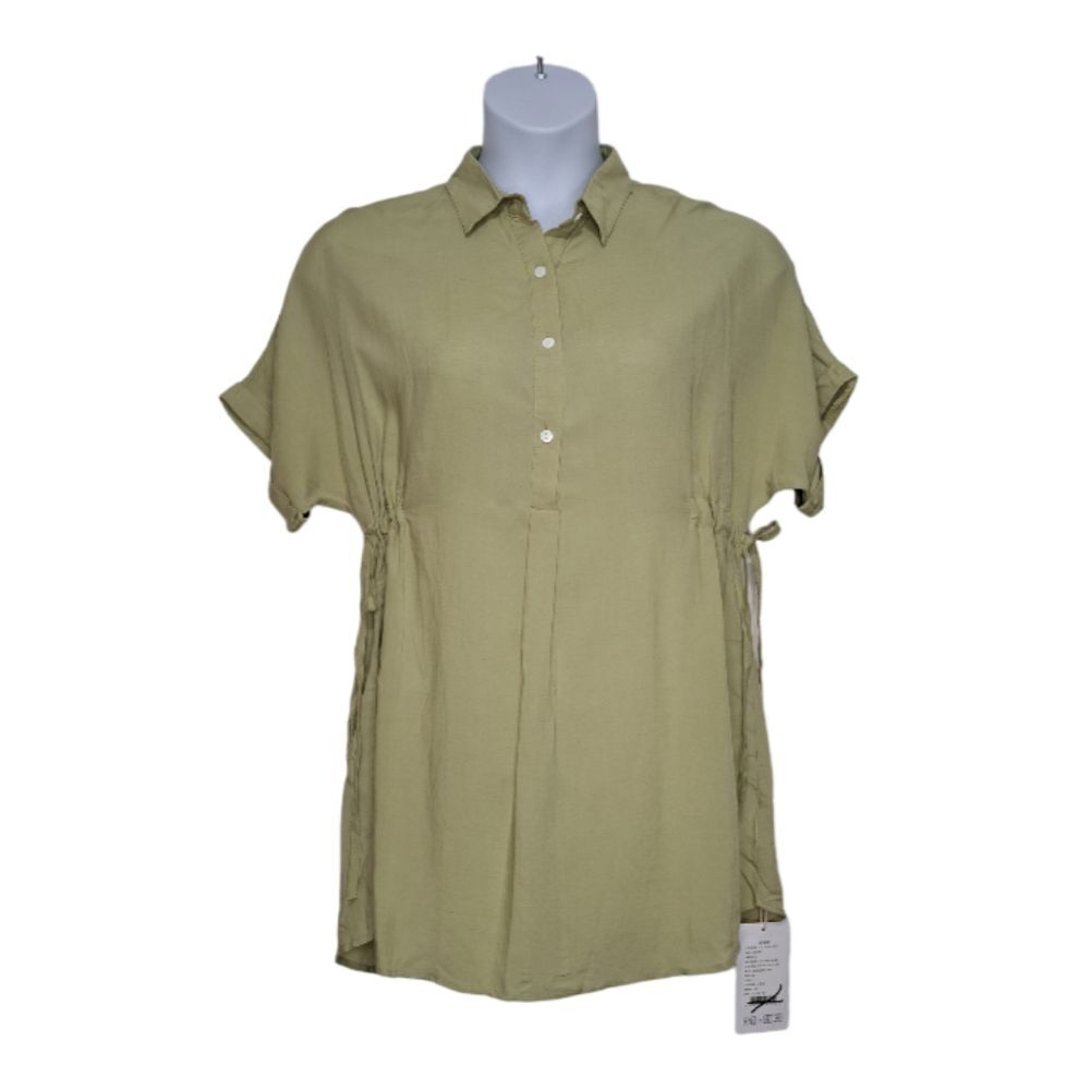 M-93 Women's Tunic Shirt Dress #1920502TL7869 Drawstring Side Green Size O/S